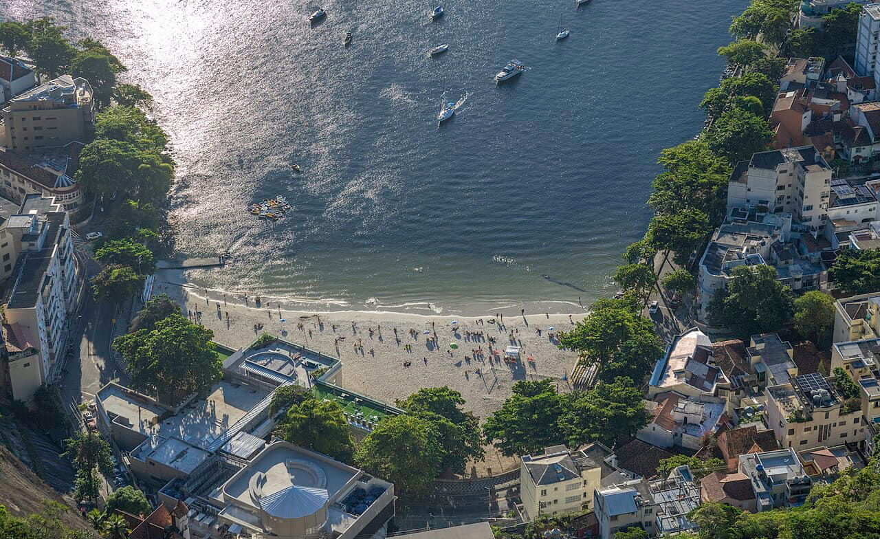 Aerial Rio de Janeiro coastline and hills, Brazil wallpaper in charcoal and steel blue tones, Full HD, 16:9 format for phone