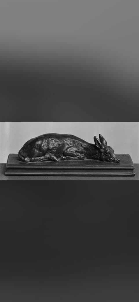 Fondo de pantalla Antoine-Louis Barye - Fawn Lying Down - Walters 2726 en tonos charcoal y sage green, Full HD, formato 21:9 para móvil