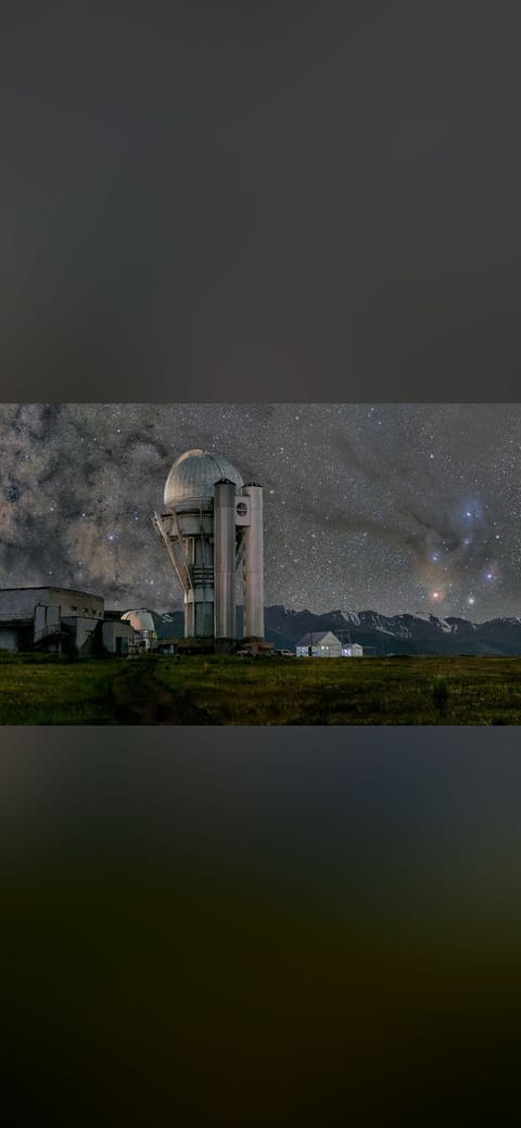 Assy-Turgen Observatory against the backdrop of the… wallpaper in olive and charcoal tones, Full HD, 16:9 format for desktop