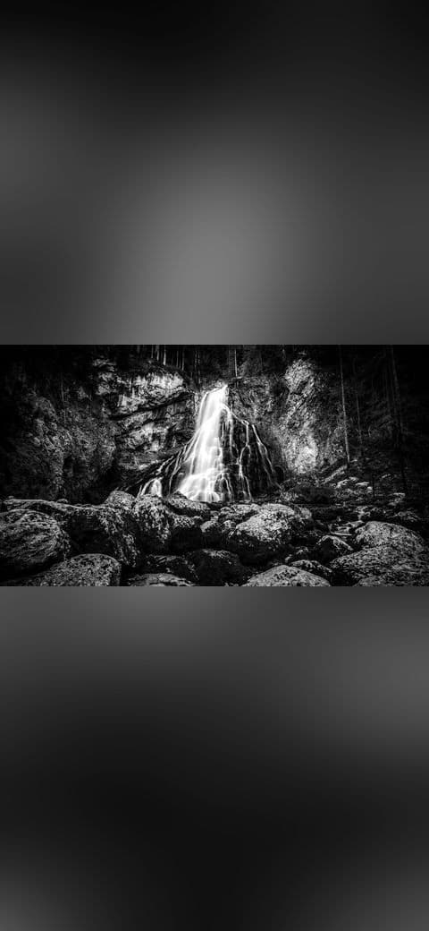 Black And White Waterfall wallpaper in near-black and near-black tones, Full HD, 16:9 format for phone