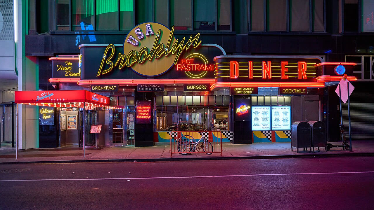 Fondo de pantalla Brooklyn Diner, New York City -L1006207 en tonos carbón y carbón, Full HD, formato 16:9 para PC