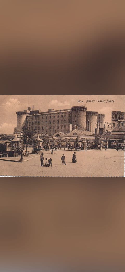Castel-Nuovo - Old Sepia Postcard - Napoli wallpaper in sand and olive tones, Full HD, 4:3 format for phone