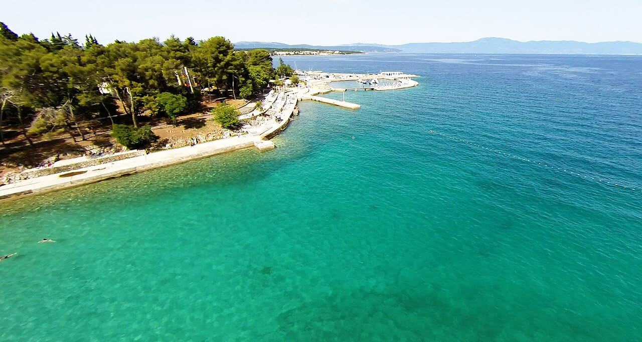 Coastline in Malinska, Krk, Croatia-6 wallpaper in teal and teal tones, Full HD, 16:9 format for phone