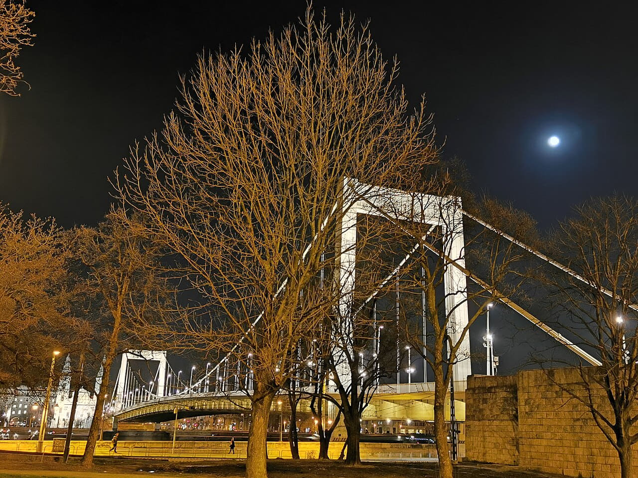 Fondo de pantalla Elisabeth Bridge, 2020 Budapest, Full moon - en tonos near-black y charcoal, Full HD, formato 4:3 para móvil