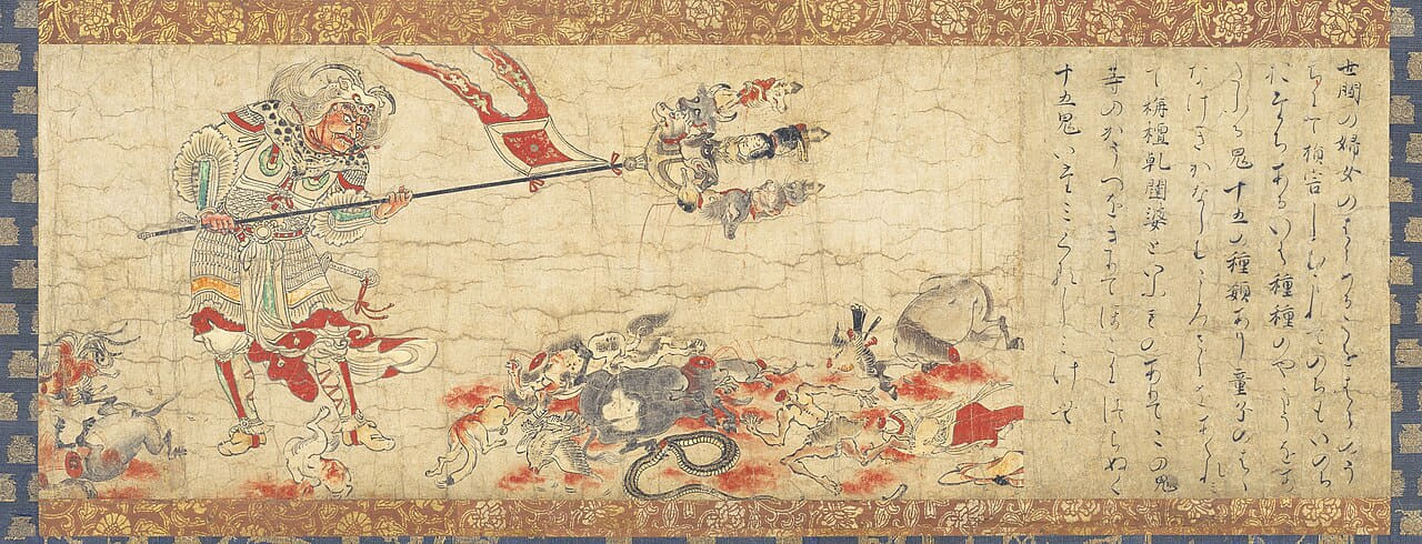 Extermination of Evil Sendan Kendatsuba wallpaper in blush and sand tones, Full HD, 21:9 format for phone