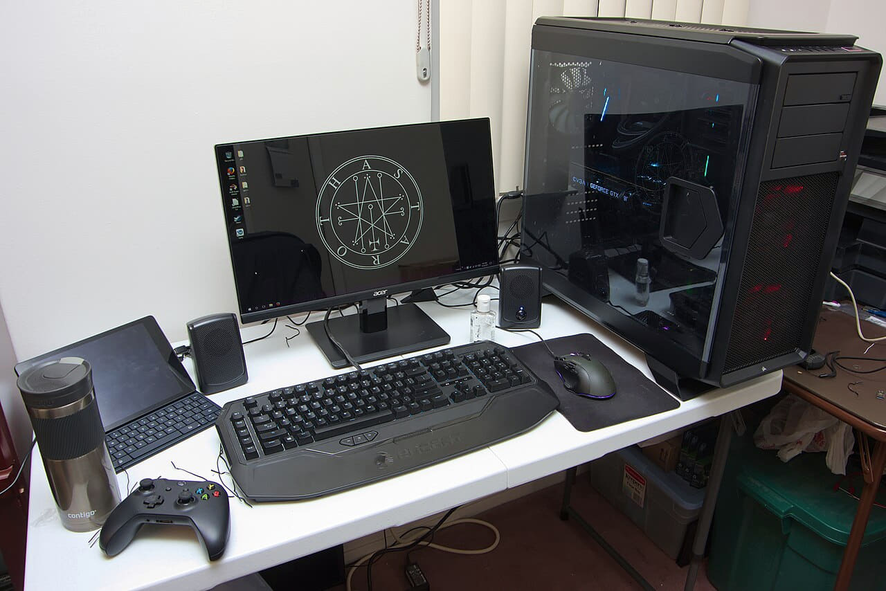 Gaming PC-Setup - Astaroth- The Completed System wallpaper in near-black and lavender tones, Full HD, 4:3 format for phone