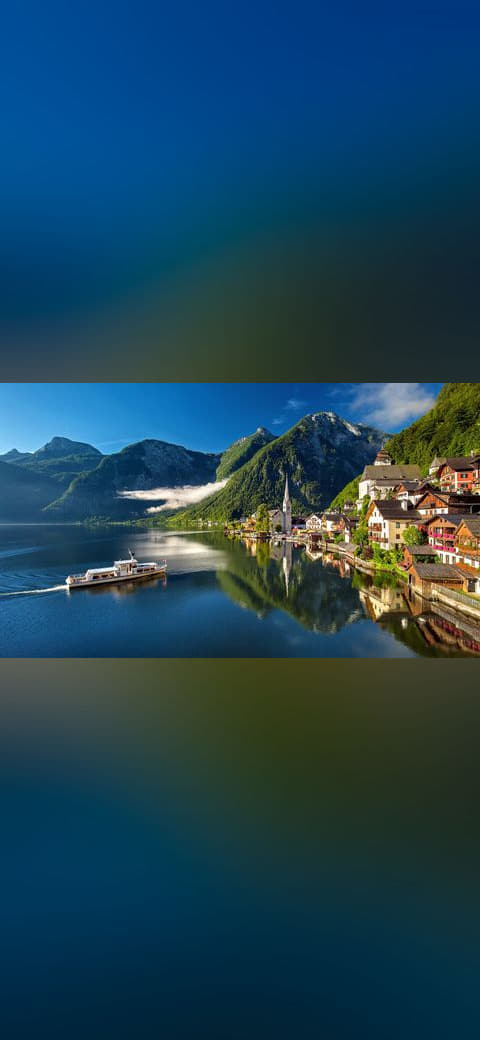 Fondo de pantalla Hallstatt Austria Bergsee Lake Alpine Summer en tonos verde oscuro y verde oscuro, Full HD, formato 16:9 para PC