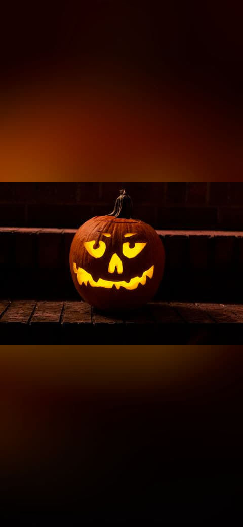 Jack-O-Lantern at night wallpaper in near-black and near-black tones, Full HD, 4:3 format for phone