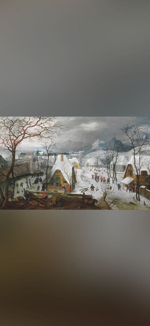 Jacob Savery I - Winter landscape with a wedding… wallpaper in slate and sage green tones, Full HD, 16:9 format for phone