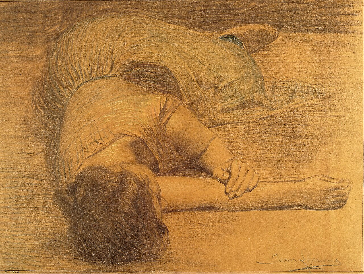 Joan Llimona - Woman Lying Down - Google Art Project wallpaper in sand and olive tones, Full HD, 4:3 format for phone