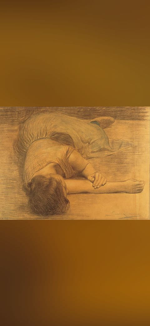 Fondo de pantalla Joan Llimona - Woman Lying Down - Google Art Project en tonos sand y olive, Full HD, formato 4:3 para móvil