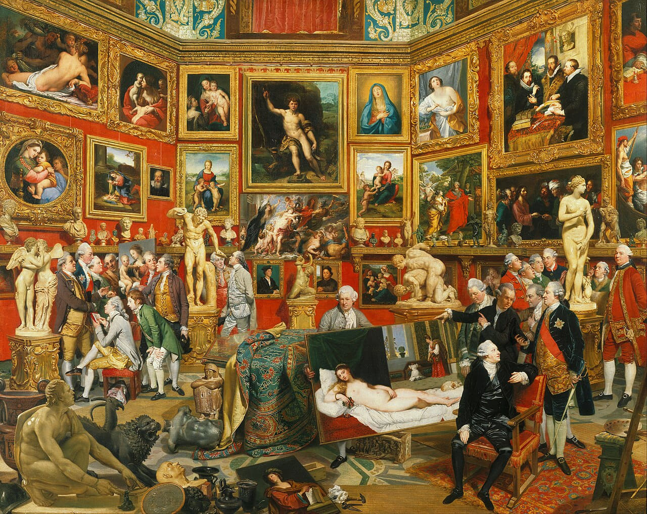 Johan Zoffany - Tribuna of the Uffizi - Google Art… wallpaper in olive and charcoal tones, Full HD, 4:3 format for phone