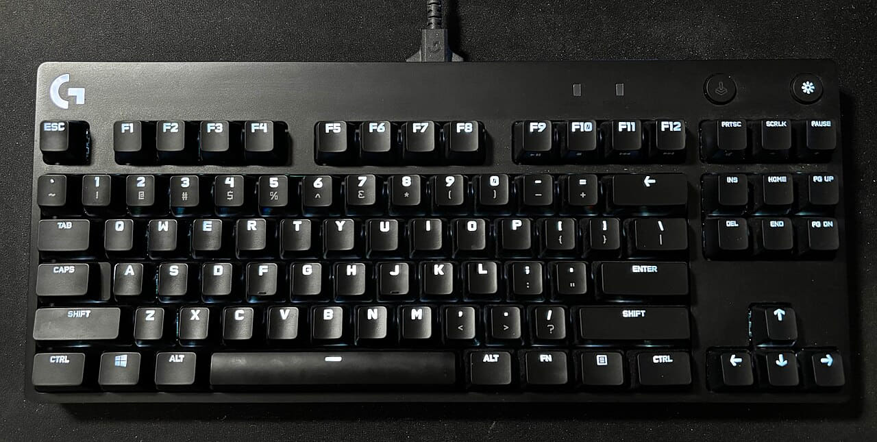 Logitech G PRO TKL gaming keyboard - English layout wallpaper in near-black and near-black tones, Full HD, 16:9 format for phone