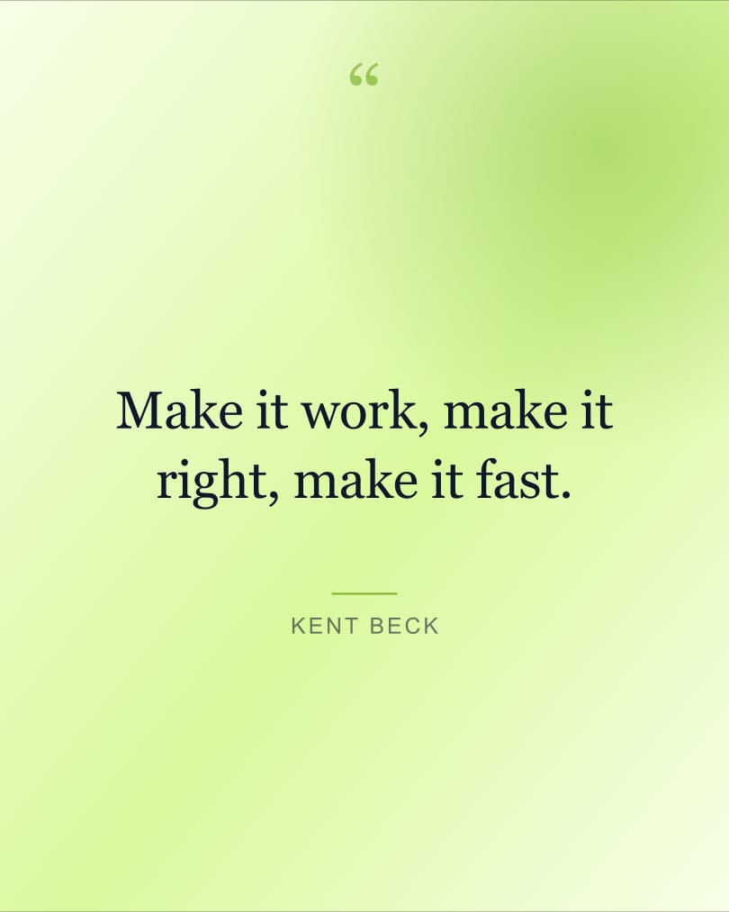 Fondo de pantalla con la frase "Make it work, make it right, make it fast." sobre fondo cream y cream, HD, formato 4:5