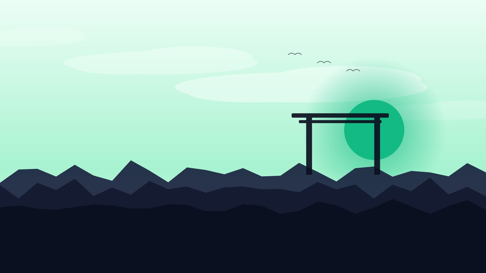 Fondo de pantalla Mountain sunset 3 en tonos casi negro y menta, 4K, formato 16:9 para móvil