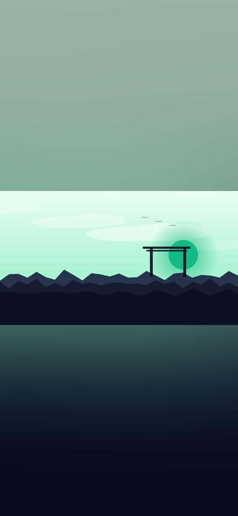Mountain sunset 3 wallpaper in near-black and mint tones, 4K, 16:9 format for phone