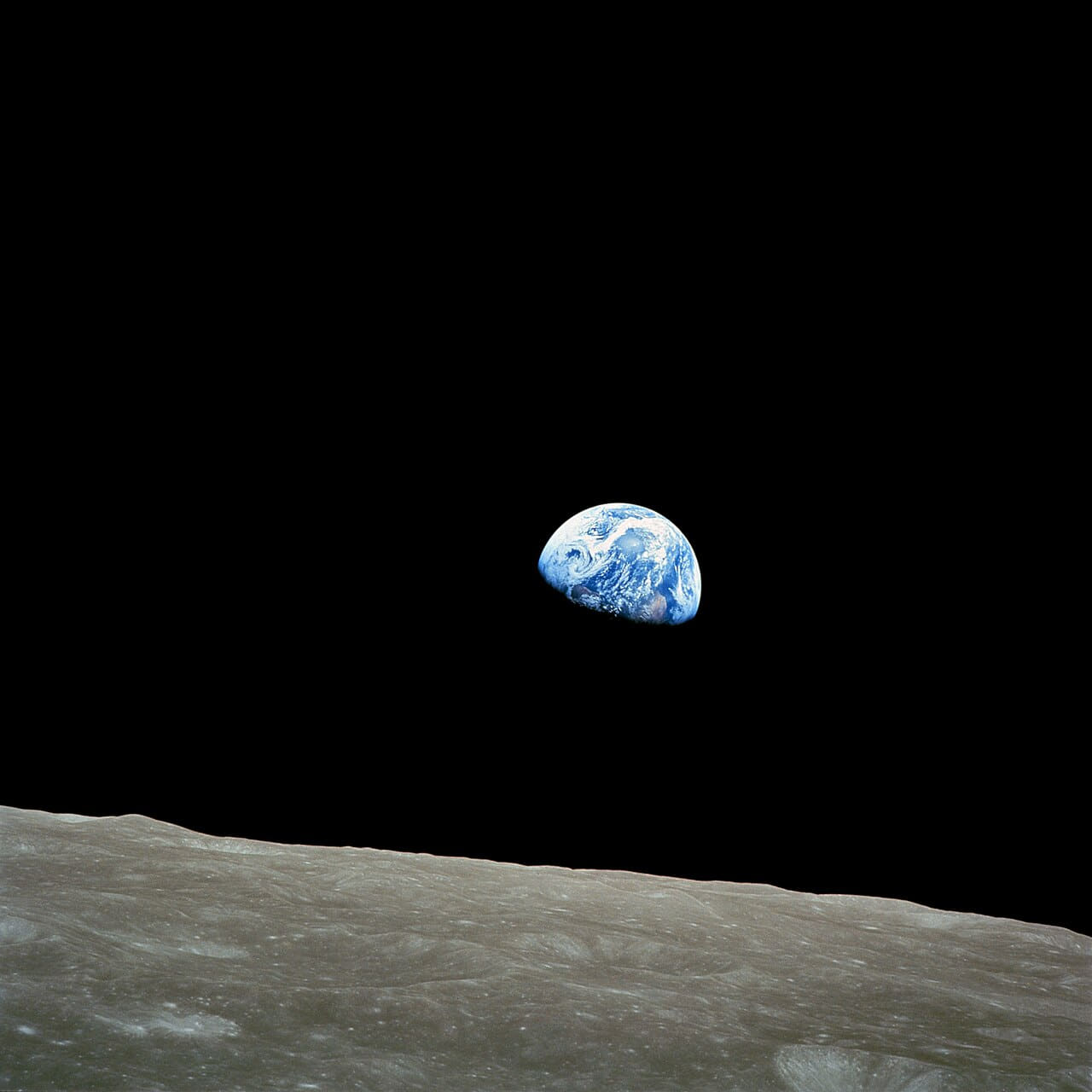 NASA-Apollo8-Dec24-Earthrise wallpaper in near-black and olive tones, Full HD, 1:1 format for phone