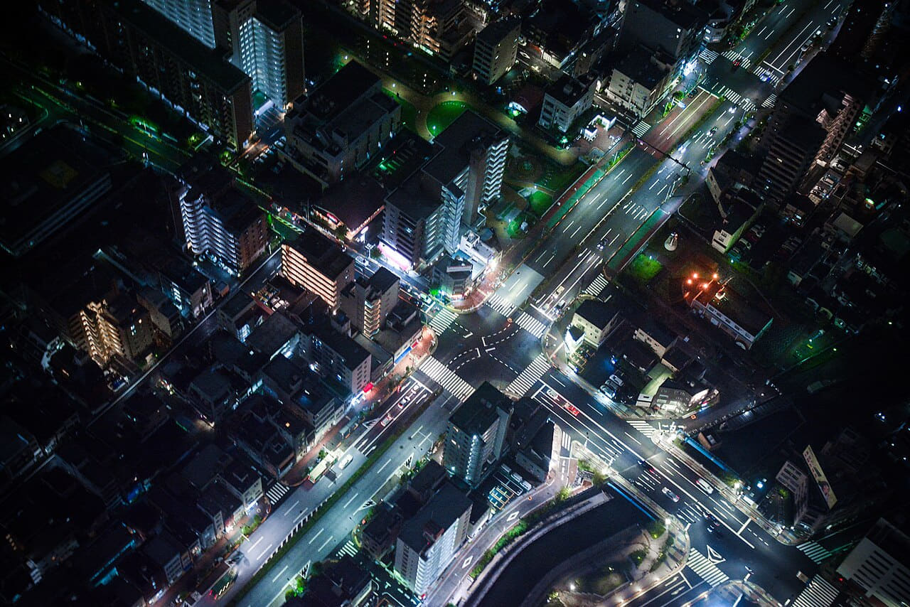 Neon streets wallpaper in near-black and near-black tones, Full HD, 4:3 format for desktop