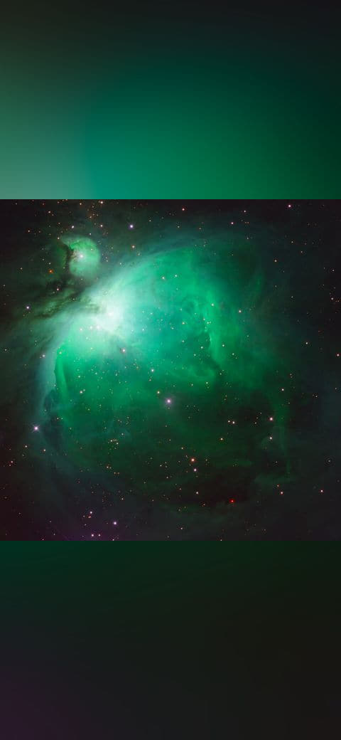 Orion Nebula, HaIRG+B, 2x2 mosaic wallpaper in near-black and deep green tones, Full HD, 1:1 format for desktop