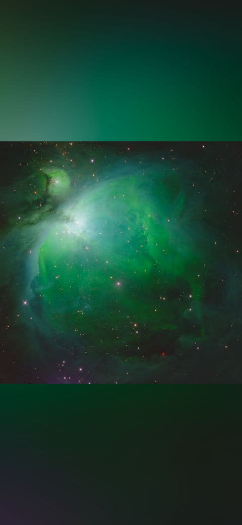 Orion Nebula multiband 2x2 mosaic - HaIR OIII wallpaper in charcoal and deep green tones, Full HD, 1:1 format for desktop