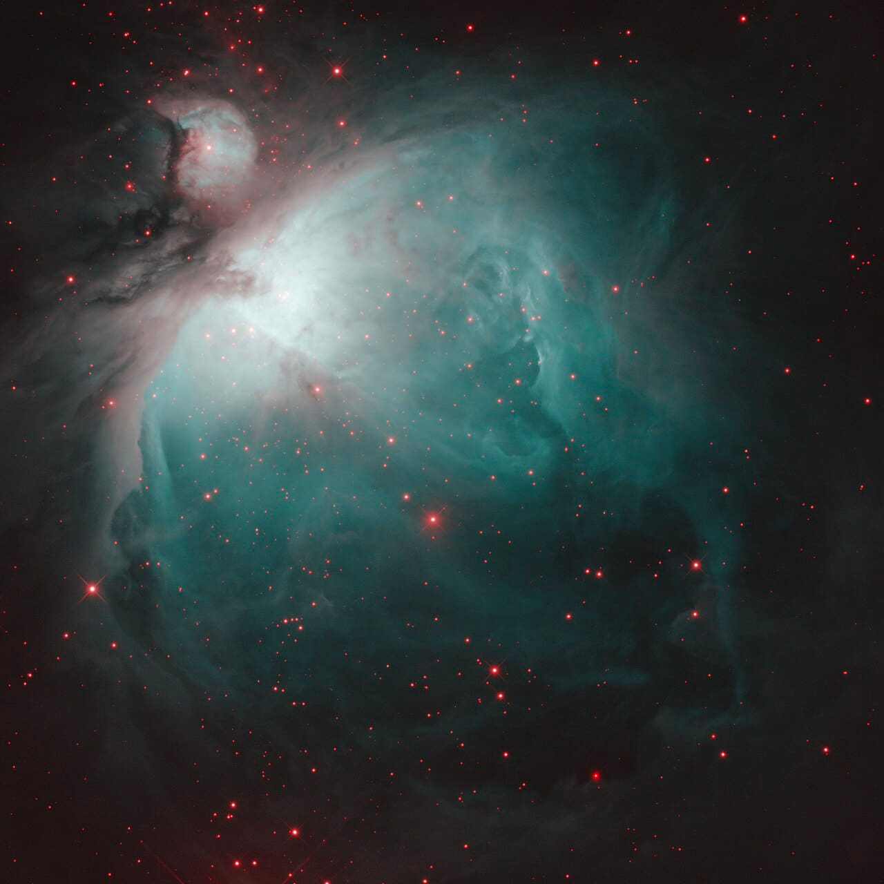 Fondo de pantalla Orion Nebula multiband 2x2 mosaic - IHH en tonos near-black y deep green, Full HD, formato 1:1 para PC