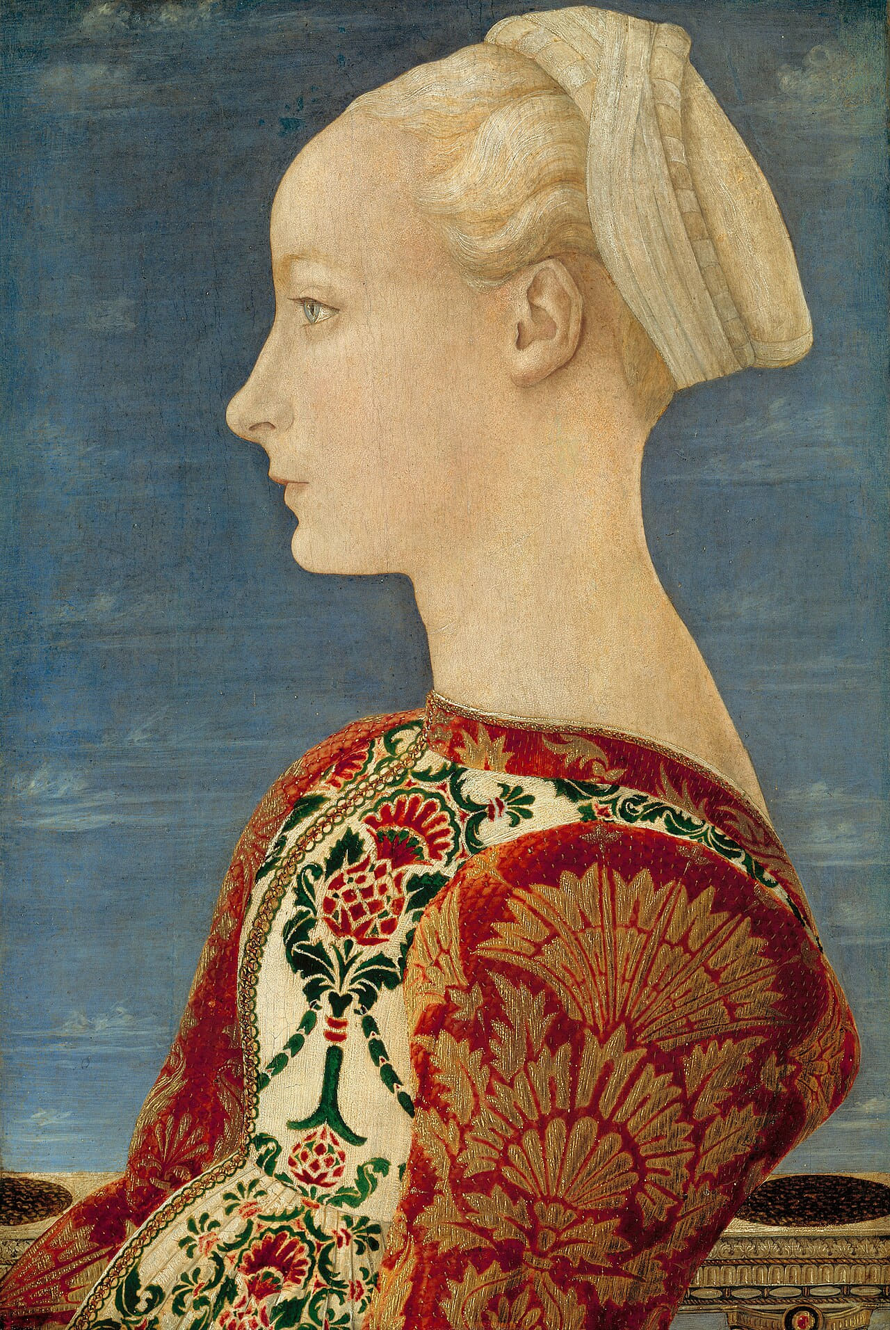Piero del Pollaiuolo - Profile Portrait of a Young… wallpaper in steel blue and olive tones, Full HD, 3:4 format for phone