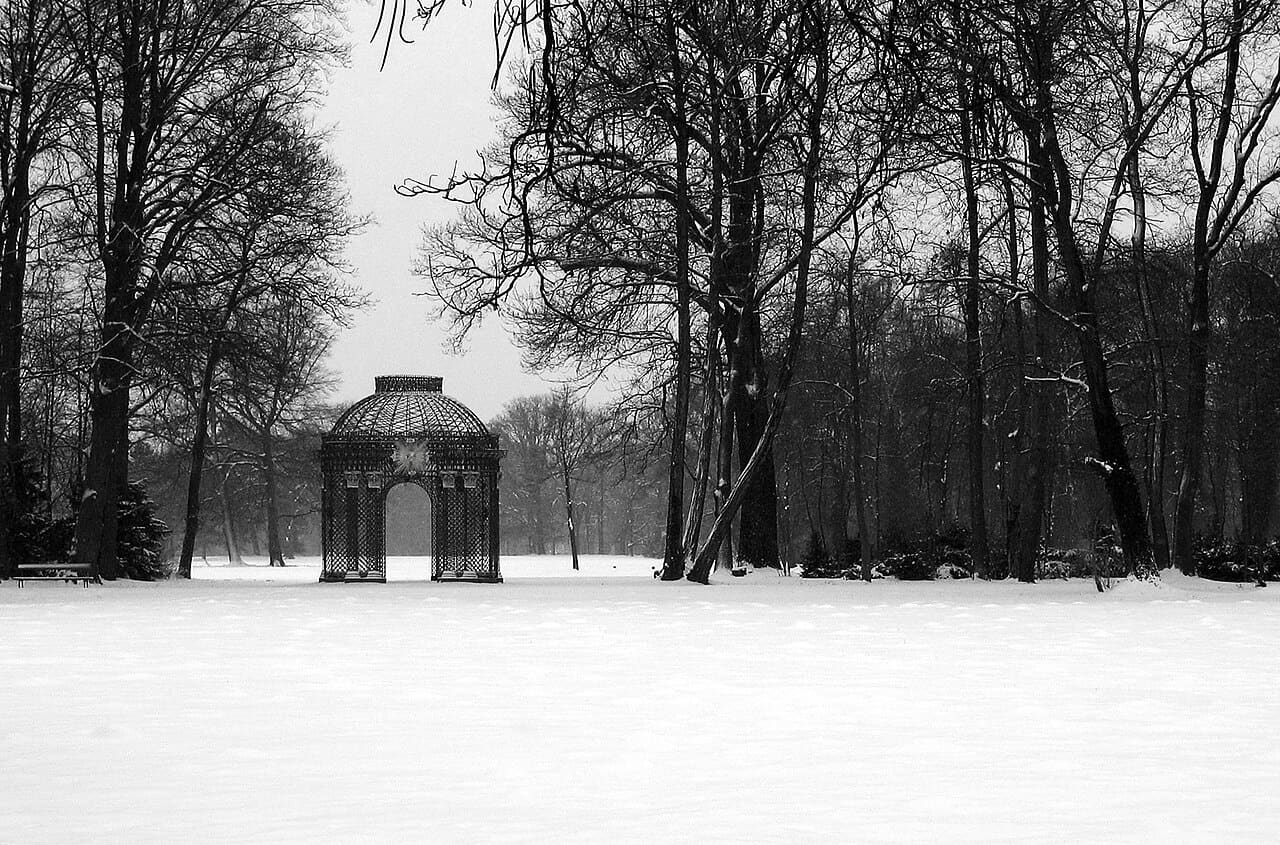 Potsdam Park bw amk wallpaper in cream and near-black tones, Full HD, 4:3 format for phone