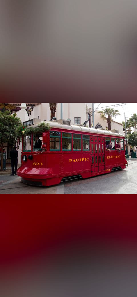 Red Car Trolley 623 with Christmas garland on front… wallpaper in indigo and near-black tones, Full HD, 4:3 format for phone