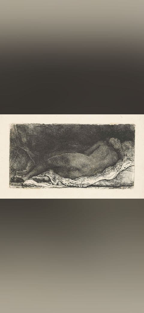 Fondo de pantalla Rembrandt - Negress Lying Down, 1658 en tonos cream y charcoal, Full HD, formato 16:9 para móvil