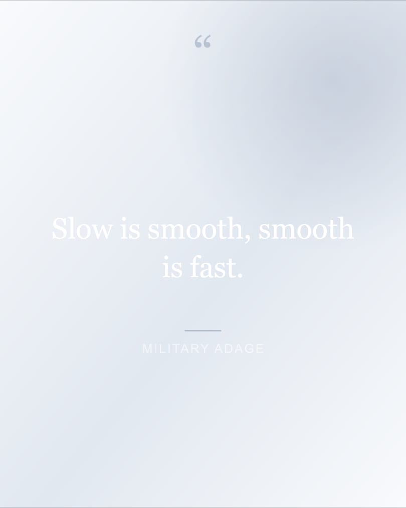 Quote wallpaper reading "Slow is smooth, smooth is fast." on a lavender and lavender background, HD, 4:5 format