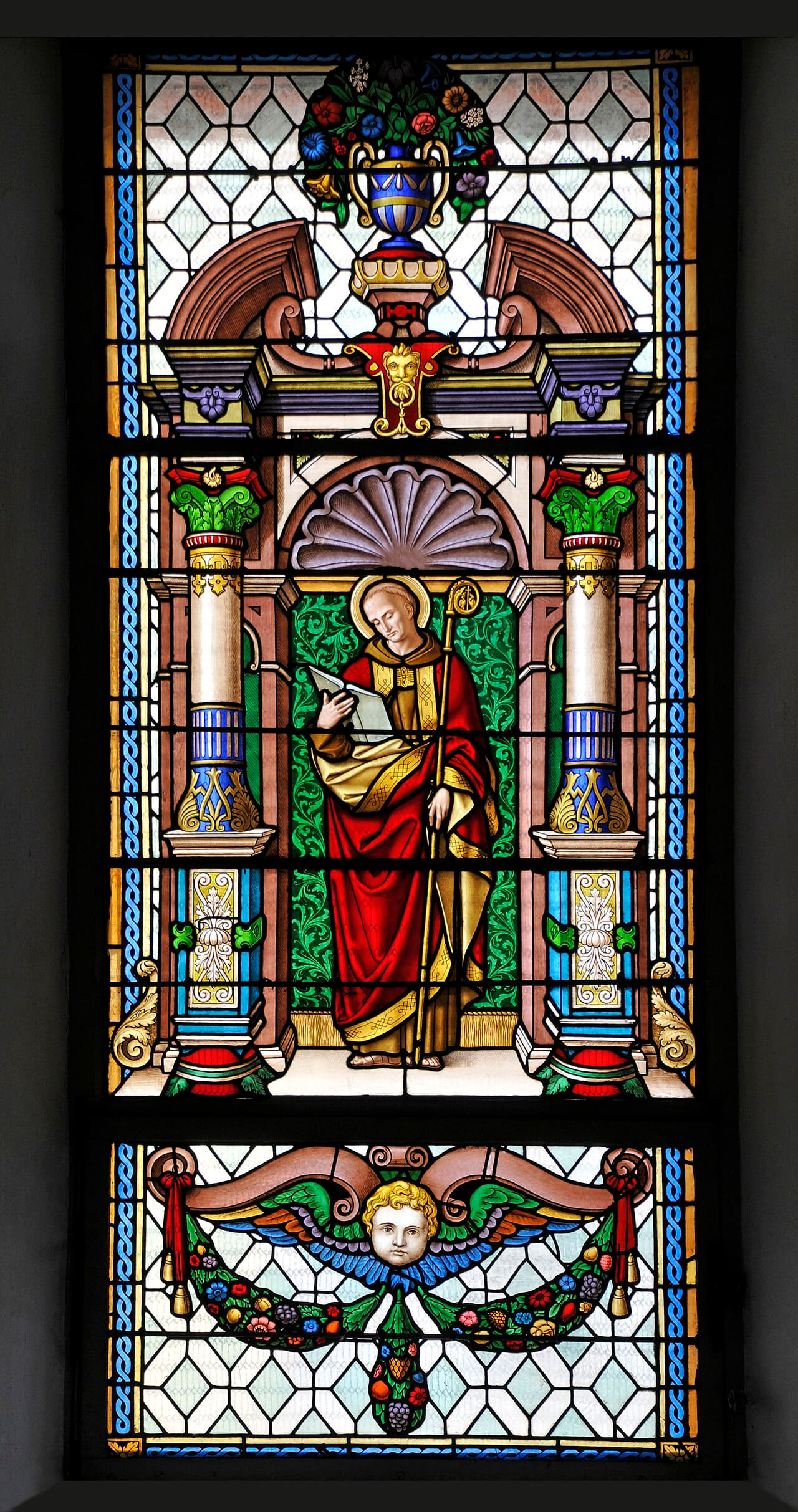 Stained glass window in the Saint Antony church in… wallpaper in near-black and near-black tones, Full HD, 9:16 format for phone
