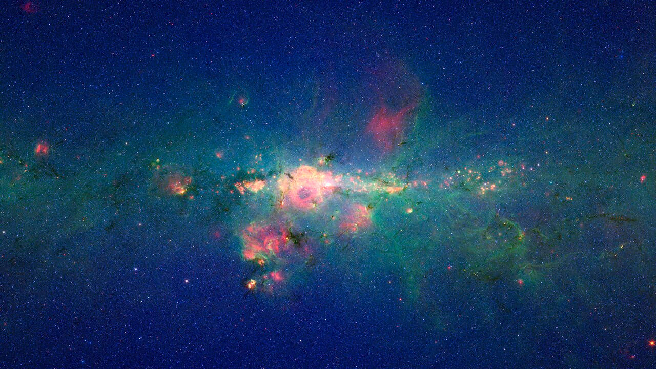 Fondo de pantalla Stars Gather in 'Downtown' Milky Way en tonos azul noche y verde oscuro, Full HD, formato 16:9 para PC