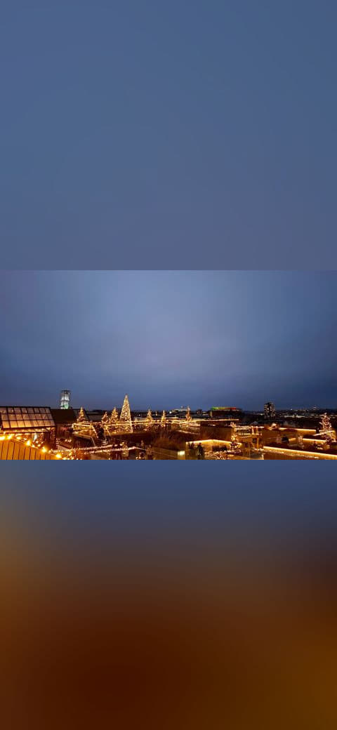 View with Christmas lights 2025 Salling Rooftop 01 wallpaper in slate and steel blue tones, Full HD, 16:9 format for phone