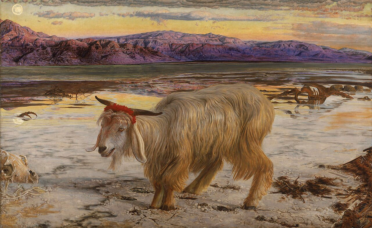 William Holman Hunt - The Scapegoat wallpaper in slate and olive tones, Full HD, 16:9 format for phone