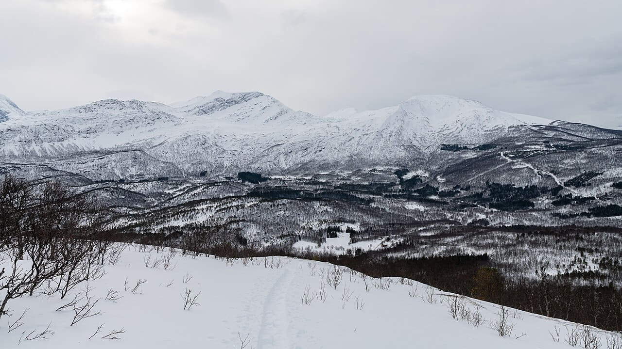Winter landscape east of Tövik, Norway wallpaper in mint and lavender tones, Full HD, 16:9 format for desktop