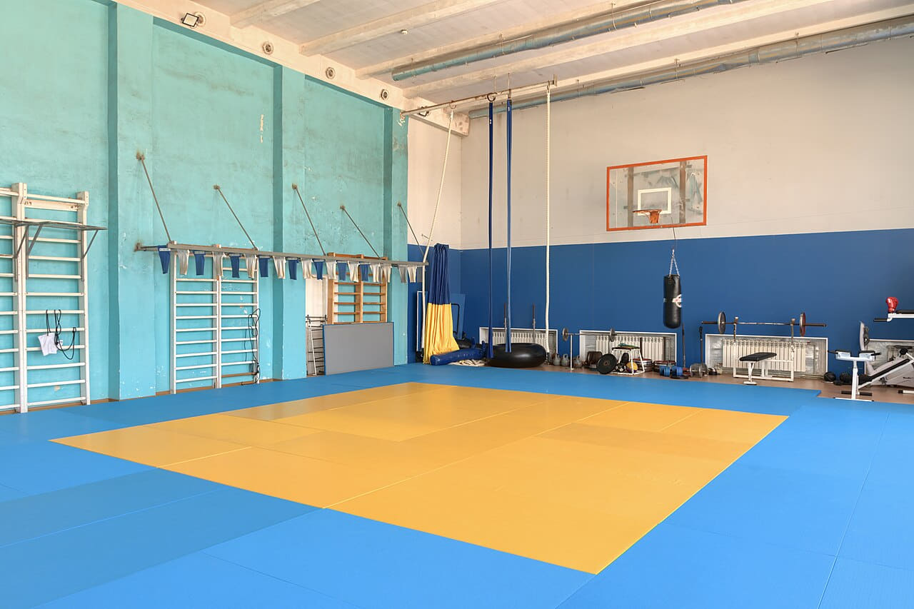 Wrestling gym 8 wallpaper in amber and sky blue tones, Full HD, 4:3 format for phone