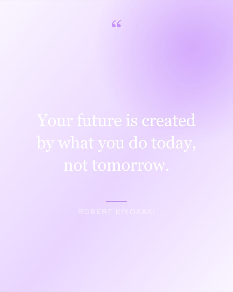 Fondo de pantalla con la frase "Your future is created by what you do today, not…" sobre fondo lavender y lavender, HD, formato 4:5